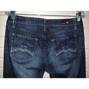 Vigoss Size 9 JUNIORS Dark Wash Denim Jeans Whiskered Low Rise Stretch EUC